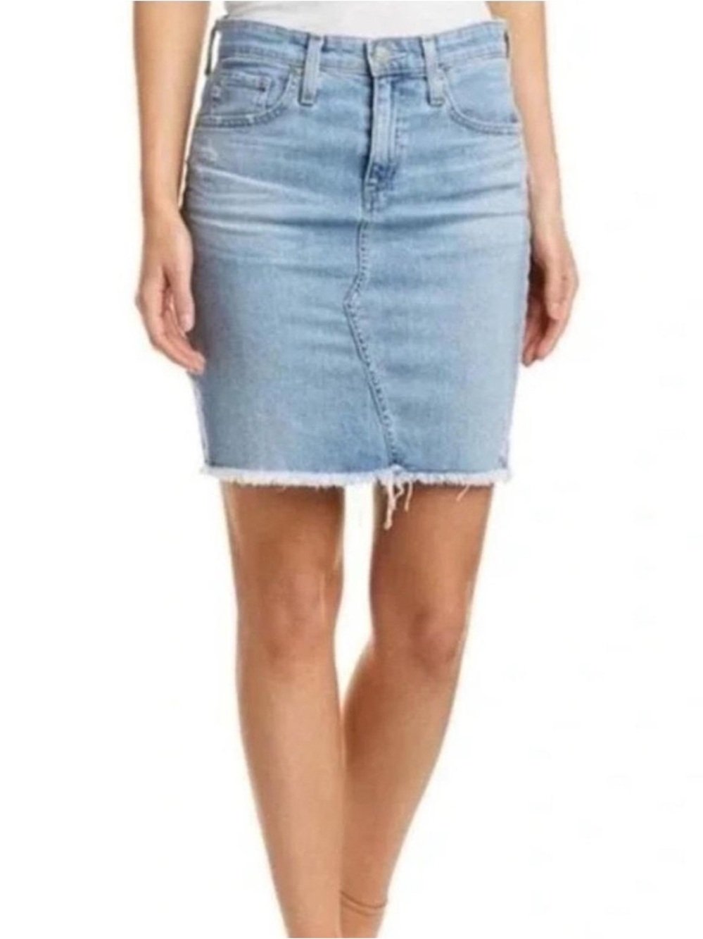 AG Adriano Goldschmied The Erin Light Blue Denim Distressed Mini Skirt Size 26R